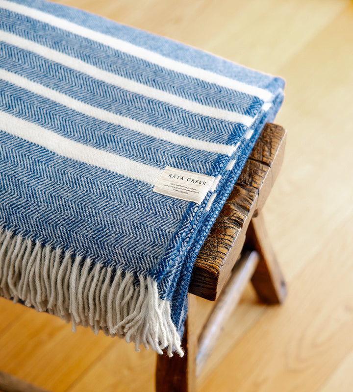 NZ Lambswool Throw – Blue Stripe